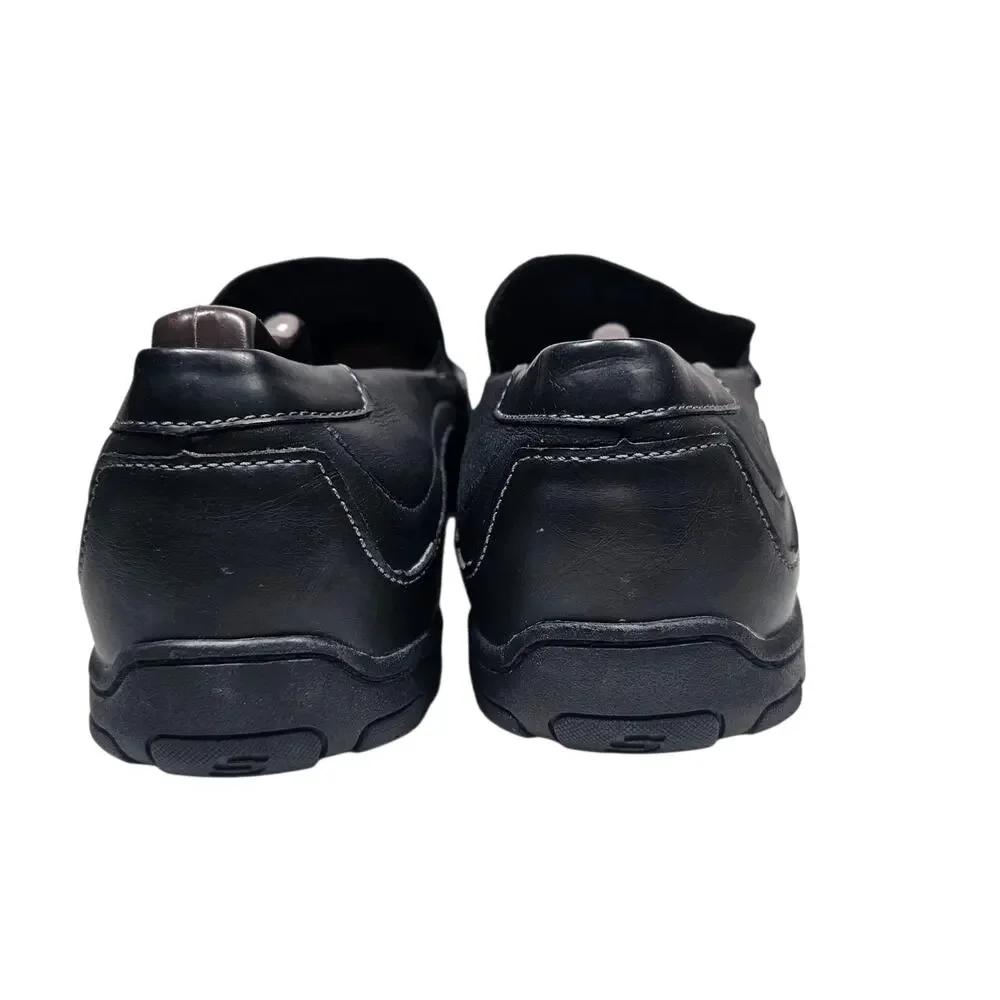 Skechers Men's Black Leather Square Toe Slip-On Comfort Shoes #61190 Size 12